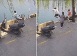 Малолетний велосипедист упал с парапета в реку в Китае