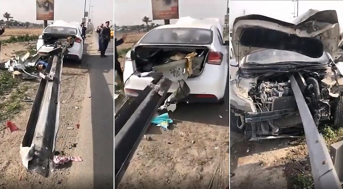 Водитель выжил, «нанизав» свою машину на дорожный ограничитель в Африке