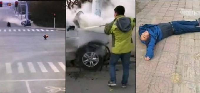 Пьяный водитель не заметил светофора в Китае. (Видео)