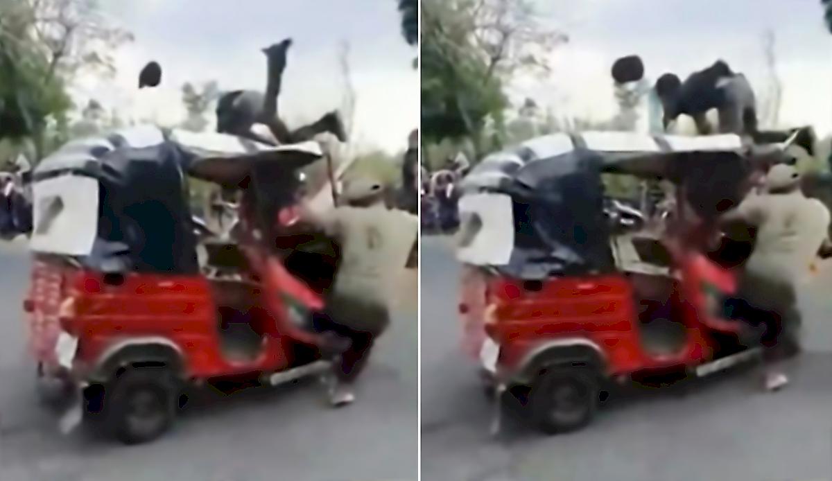 Велосипедист врезался в моторикшу и попал на видео в Индии