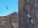 Спасение бейсджампера, повисшего на парашюте на скале, попало на видеокамеру в США