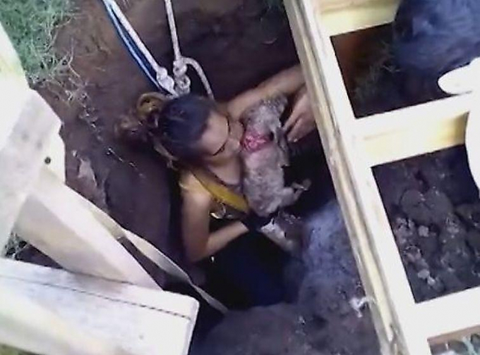 Аргентинка спасла собаку, спустившись в колодец с водой ▶