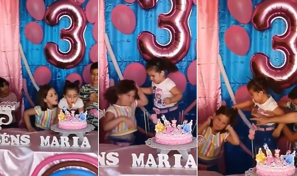 Видео с потасовкой юных сестёр, не поделивших свечи на торте, бьёт рекорды просмотров в сети