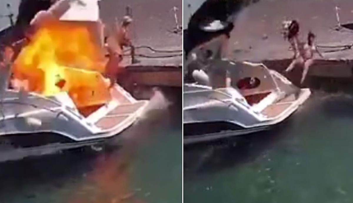 Взрывная волна выбросила туристку в воздух на заправке катеров в Италии - видео
