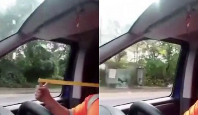 Хулиган с рогаткой, управляя автомобилем, попутно разбил стеклянную остановку (Видео)