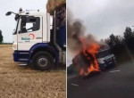 Водитель, перегрузивший грузовик сеном, неожиданно спалил свой автомобиль ▶
