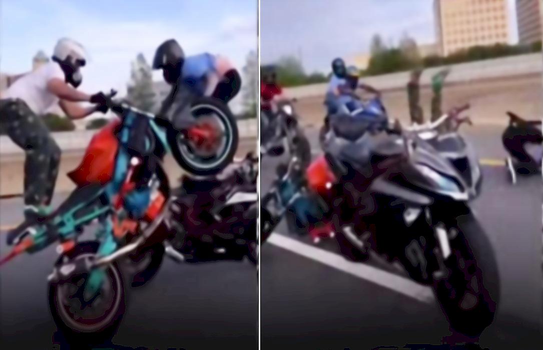 Зрелищный трюк закончился «бегством» мотоцикла, который сбил другого экстремала