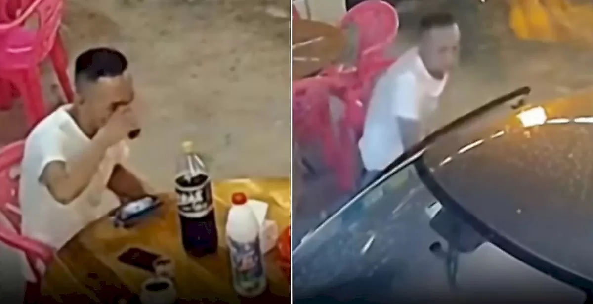 Реакция спасла подвыпившего посетителя кафе от наезда авто - видео
