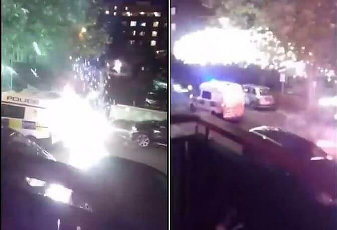 Хулиганы обстреляли петардами полицейскую машину в Британии (Видео)