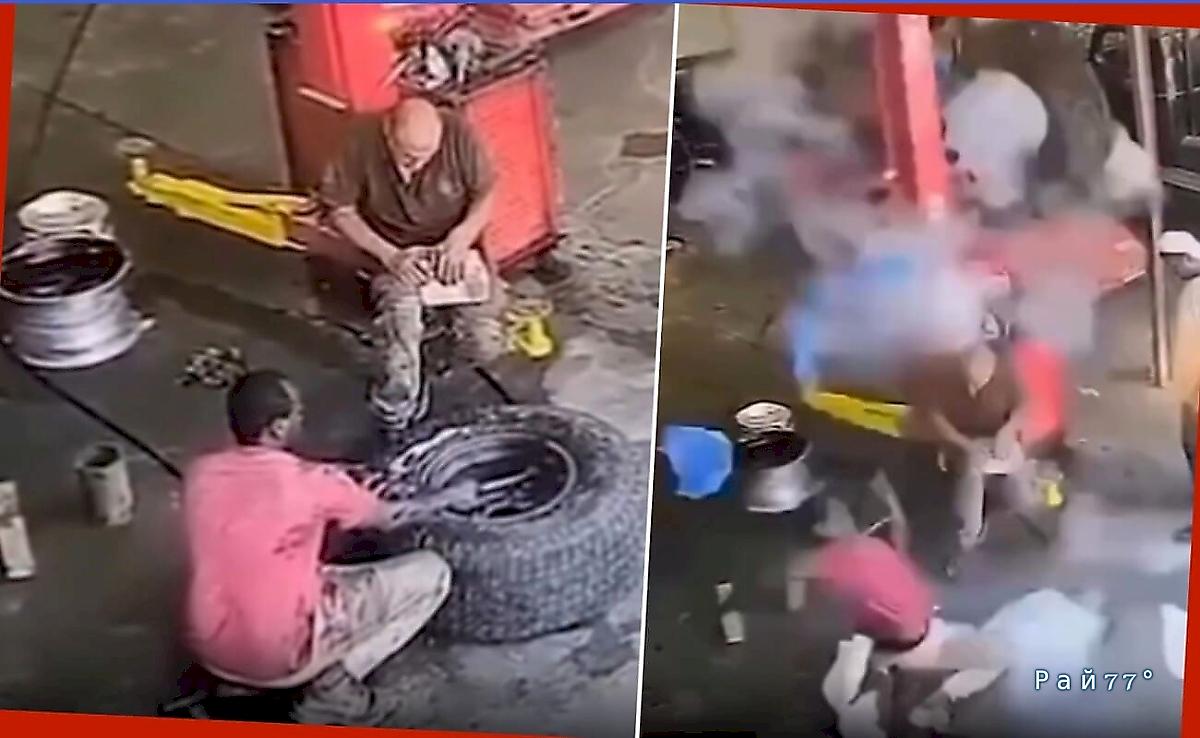 Автослесарь пережил мощный взрыв колеса